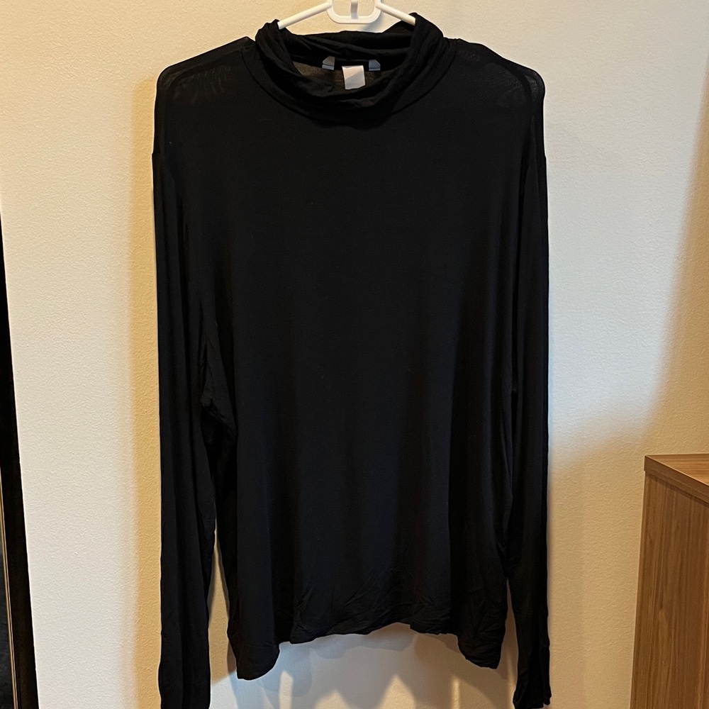 Sheer Black Long Sleeve Turtleneck Top for Layering